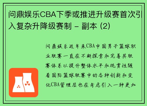 问鼎娱乐CBA下季或推进升级赛首次引入复杂升降级赛制 - 副本 (2)