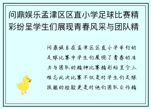 问鼎娱乐孟津区区直小学足球比赛精彩纷呈学生们展现青春风采与团队精神