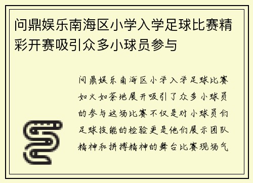 问鼎娱乐南海区小学入学足球比赛精彩开赛吸引众多小球员参与