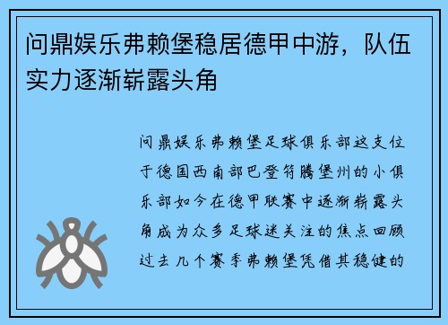 问鼎娱乐弗赖堡稳居德甲中游，队伍实力逐渐崭露头角